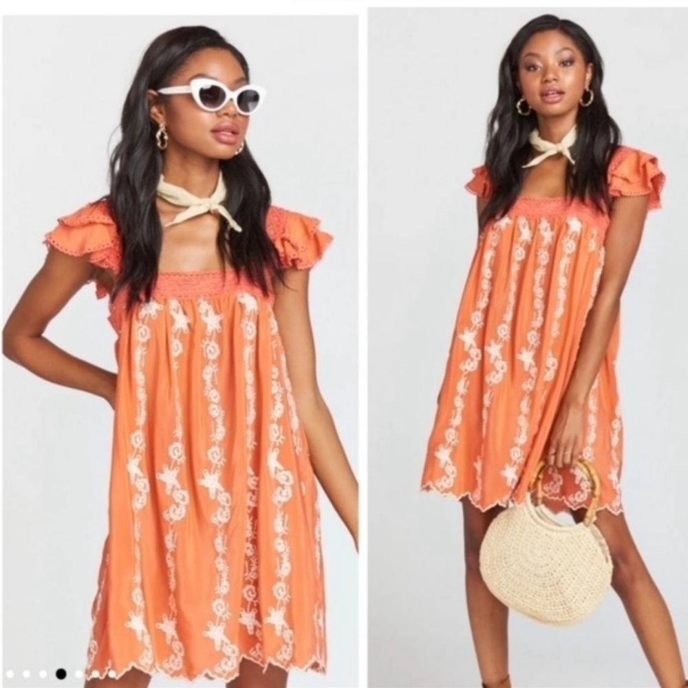 MuMu New-mini Silk embroidered dress in coral